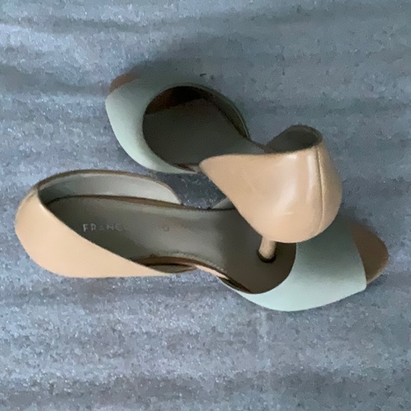 Franco Sarto Tan and Green Leather Open-Toe Heels - Picture 4 of 7